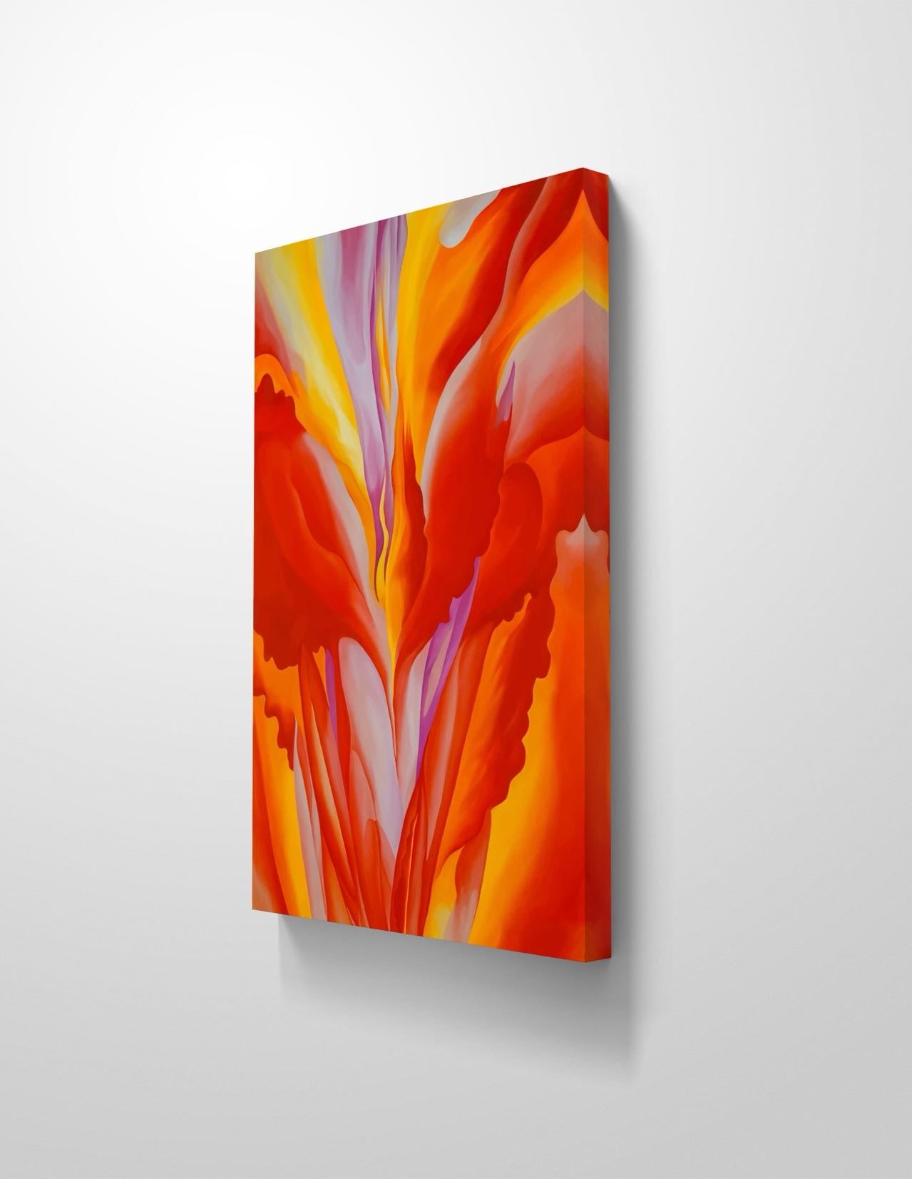 Oversized 30"x48" Fiery Red Abstract Floral Canvas – O’Keeffe Inspired Wall Art – Gallery Wrapped – Made in Austin