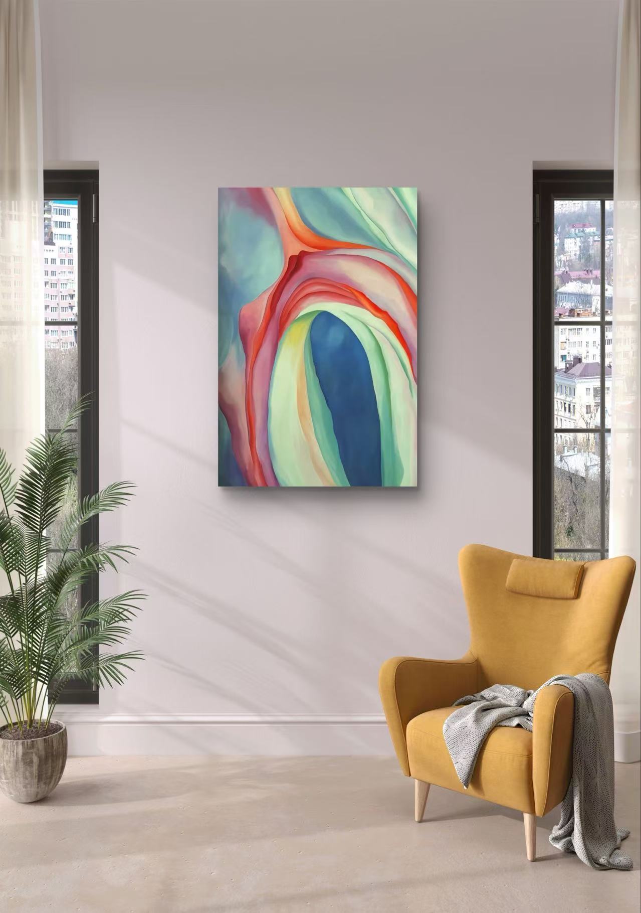 Oversized 30x48 Soft Floral Canvas – O’Keeffe Inspired Wall Art – Gallery Wrapped – Made in Austin