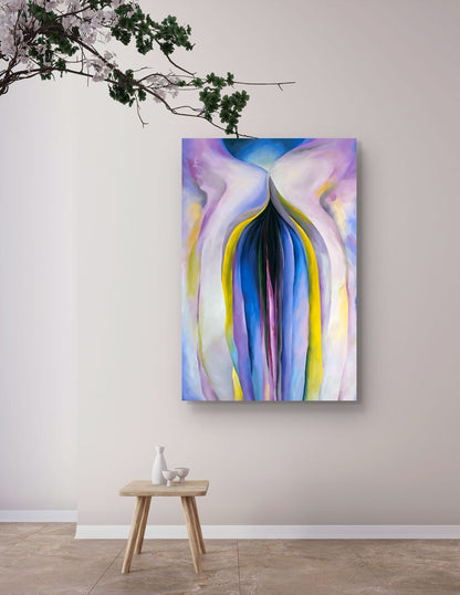 Oversized 30"x48" Blue Abstract Floral Canvas – O’Keeffe Inspired Wall Art – Gallery Wrapped – Made in Austin