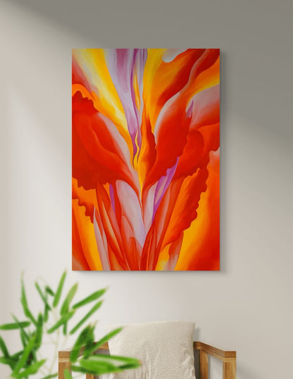 Oversized 30"x48" Fiery Red Abstract Floral Canvas – O’Keeffe Inspired Wall Art – Gallery Wrapped – Made in Austin